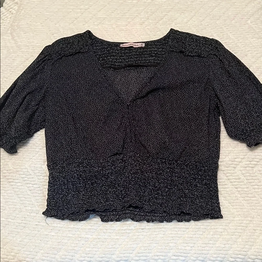 Abercrombie & Fitch Blouse Top Shirt Smock Puff Black White Dot Crop Halter